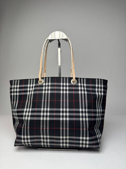Vintage Burberry Nova Check Tote Bag Beige Black