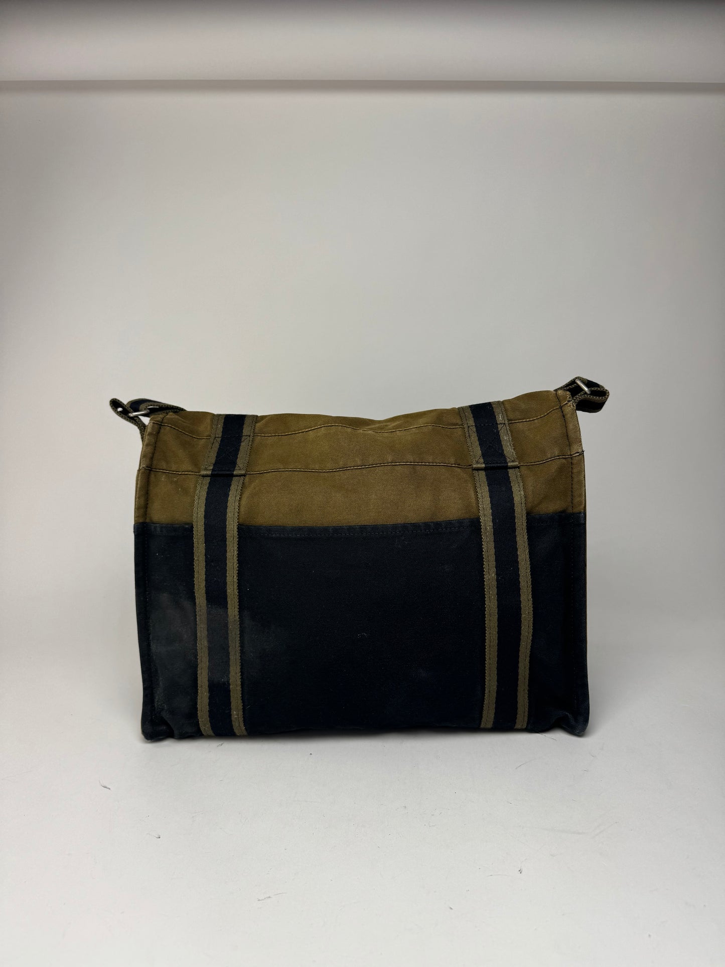 Sac en toile Hermès vintage à deux voies Kaki Noir