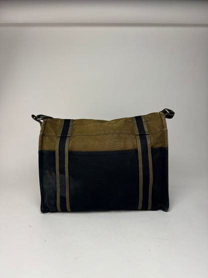Sac en toile Hermès vintage à deux voies Kaki Noir