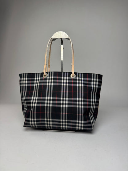 Vintage Burberry Nova Check Tote Bag Beige Black