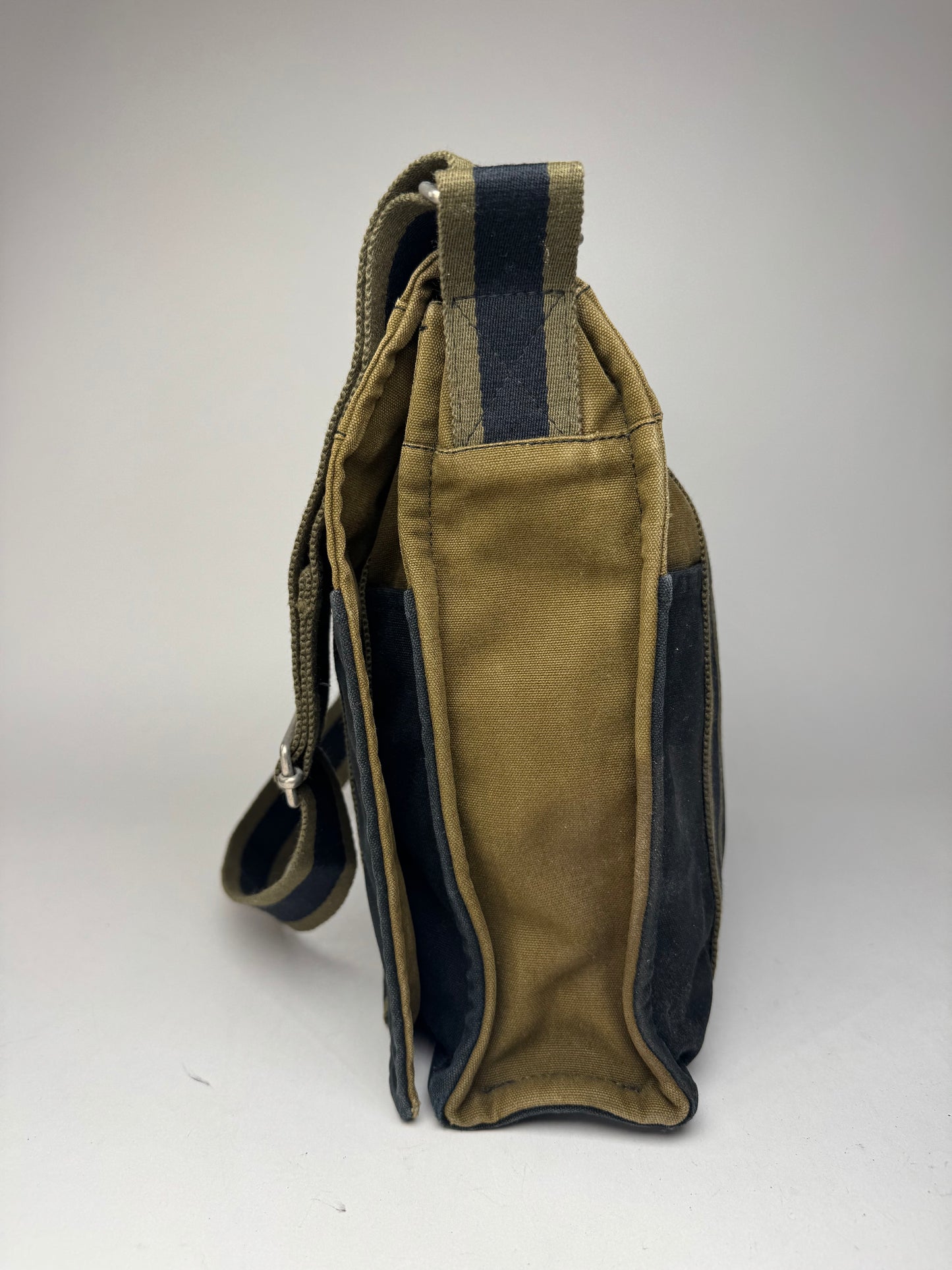 Sac en toile Hermès vintage à deux voies Kaki Noir