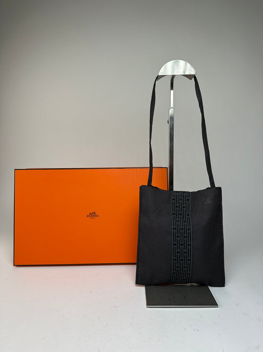Vintage Hermès Cotton Shoulder Bag Black