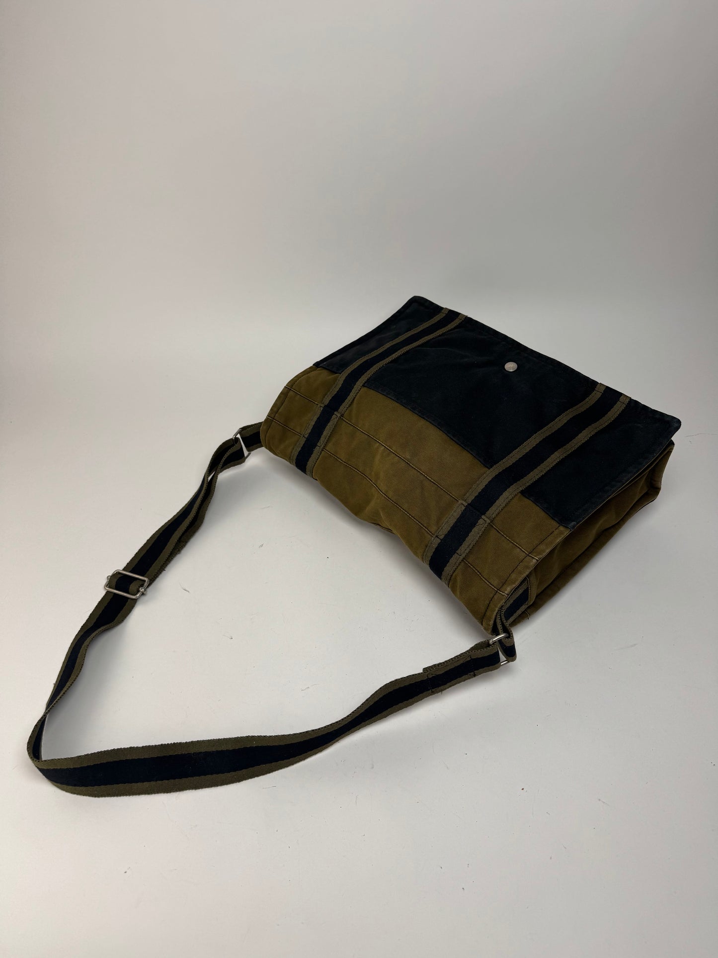 Sac en toile Hermès vintage à deux voies Kaki Noir