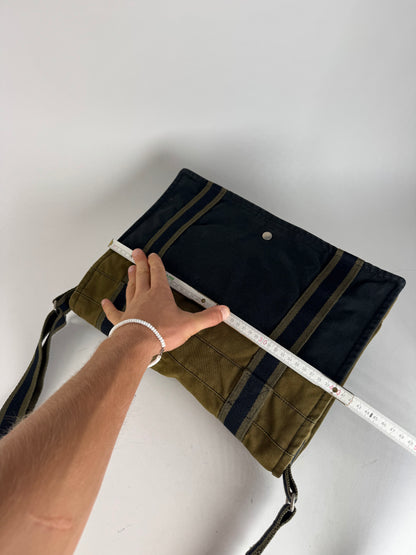Sac en toile Hermès vintage à deux voies Kaki Noir