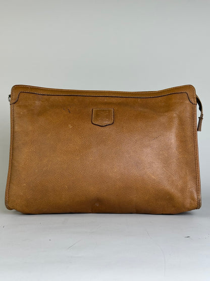Vintage Celine Textured Leather Clutch Bag Tan Silver