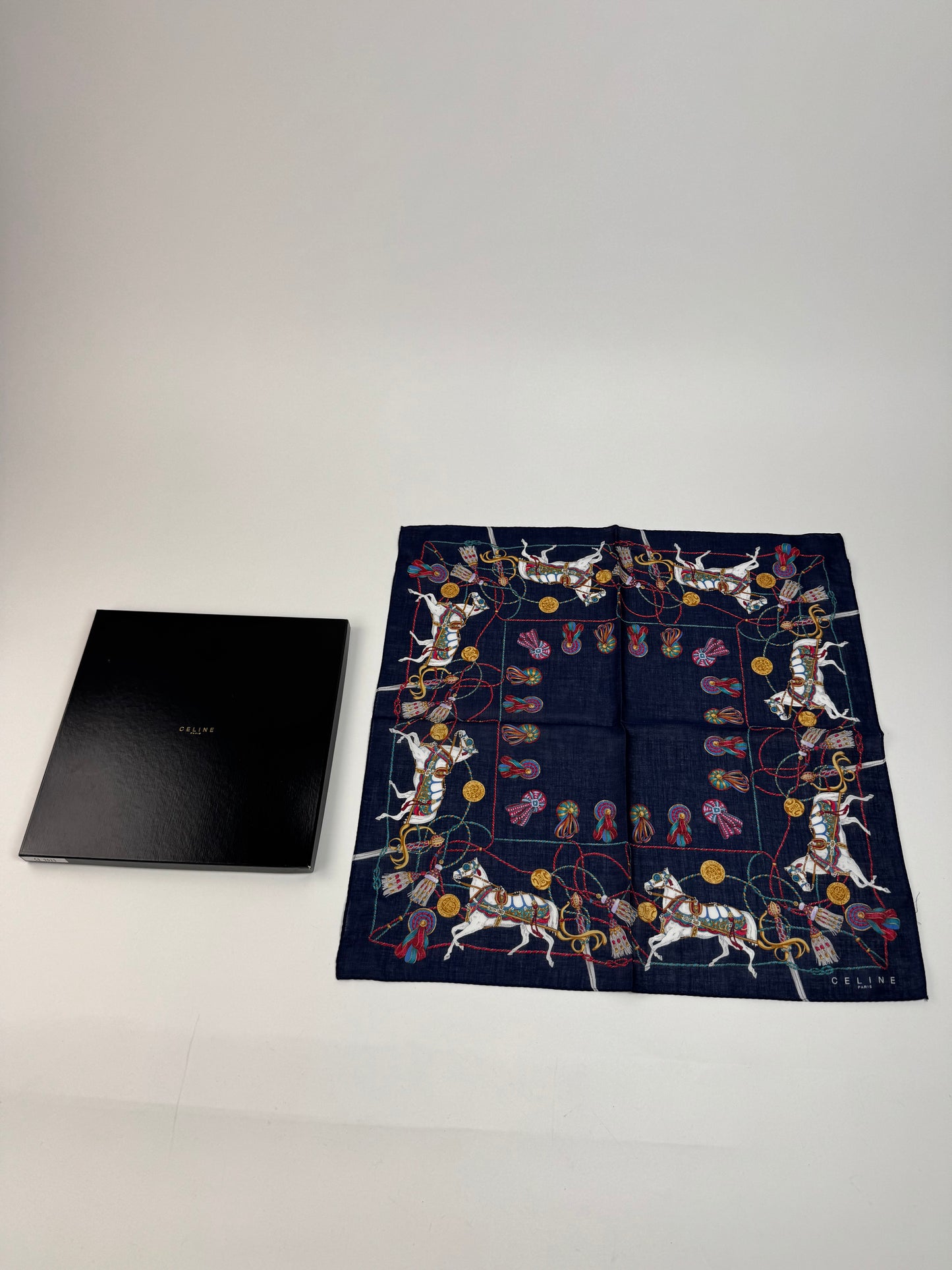 Vintage Celine Silk Scarf Navy new