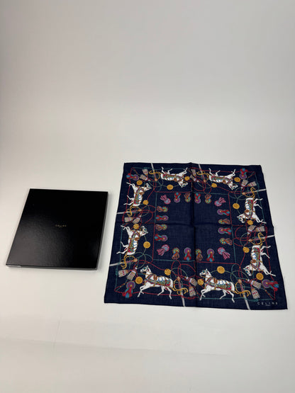 Vintage Celine Silk Scarf Navy new