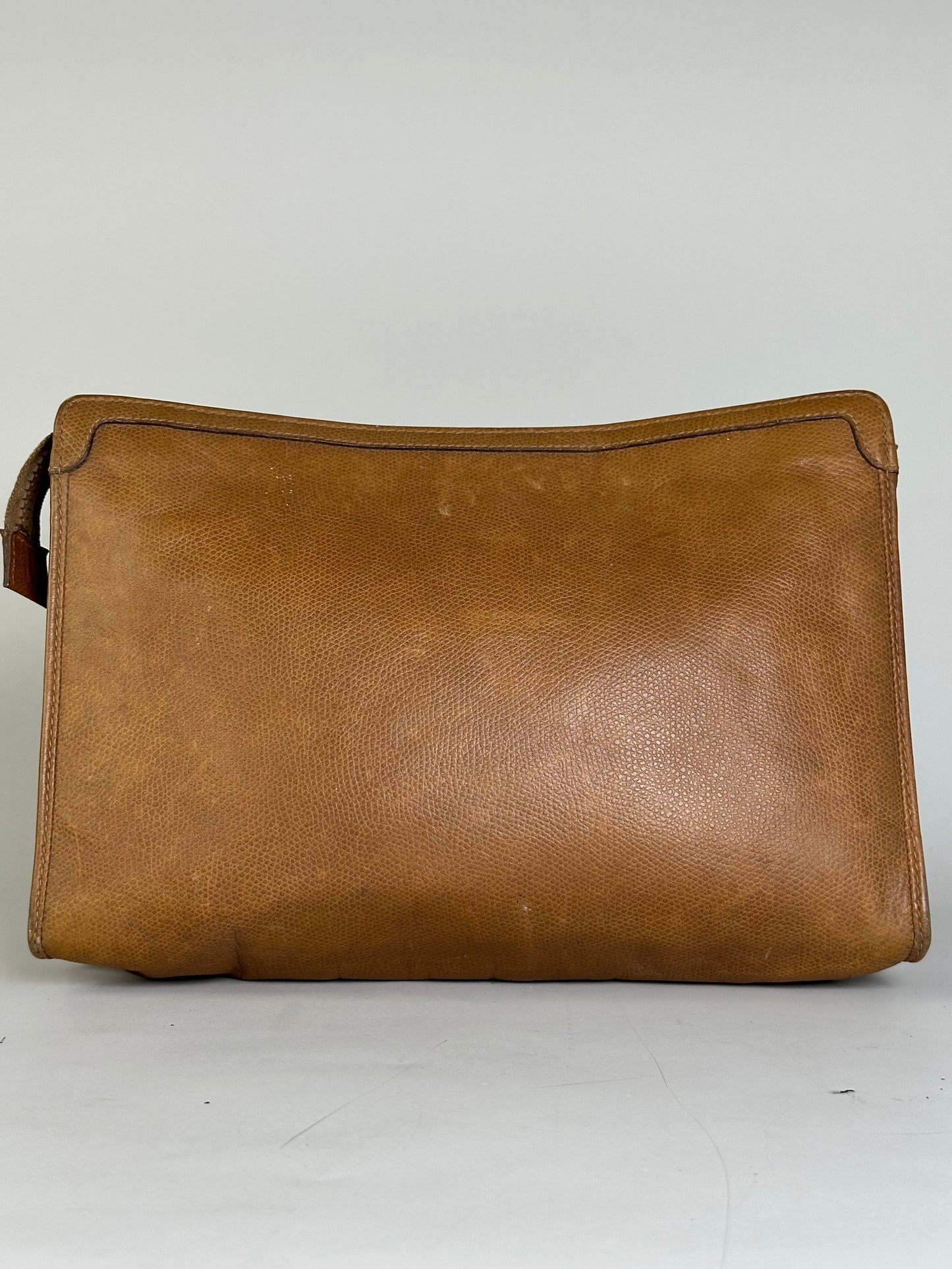 Vintage Celine Textured Leather Clutch Bag Tan Silver