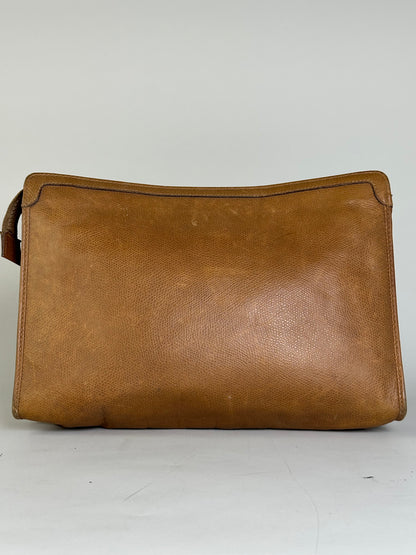 Vintage Celine Textured Leather Clutch Bag Tan Silver