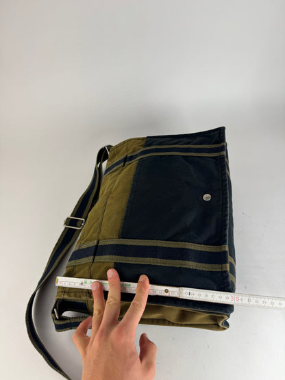 Sac en toile Hermès vintage à deux voies Kaki Noir