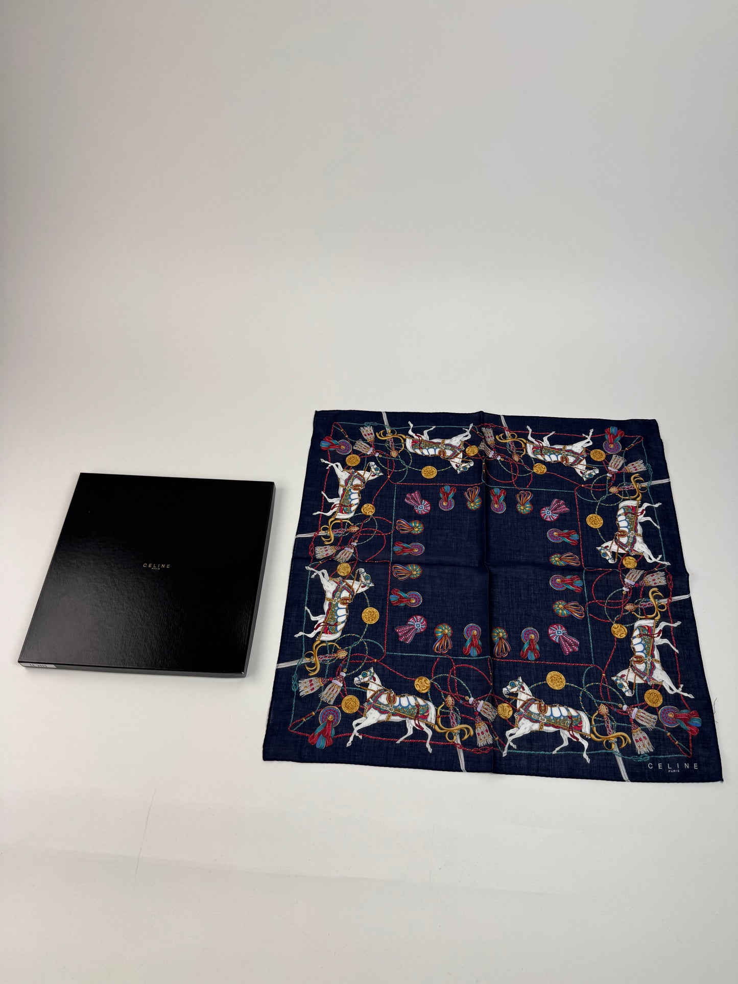 Vintage Celine Silk Scarf Navy new