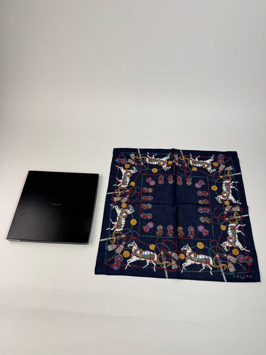 Vintage Celine Silk Scarf Navy new