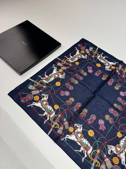 Vintage Celine Silk Scarf Navy new