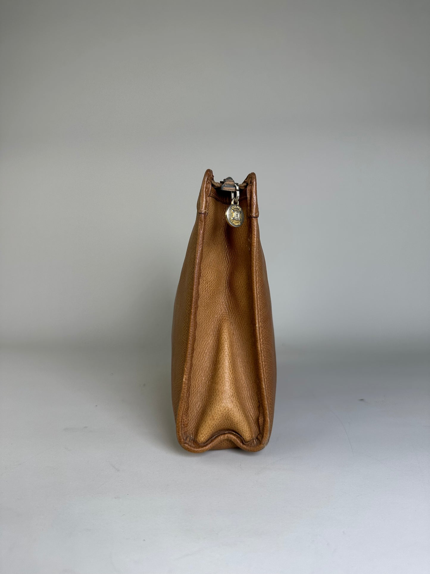 Vintage Celine Textured Leather Clutch Bag Tan Silver