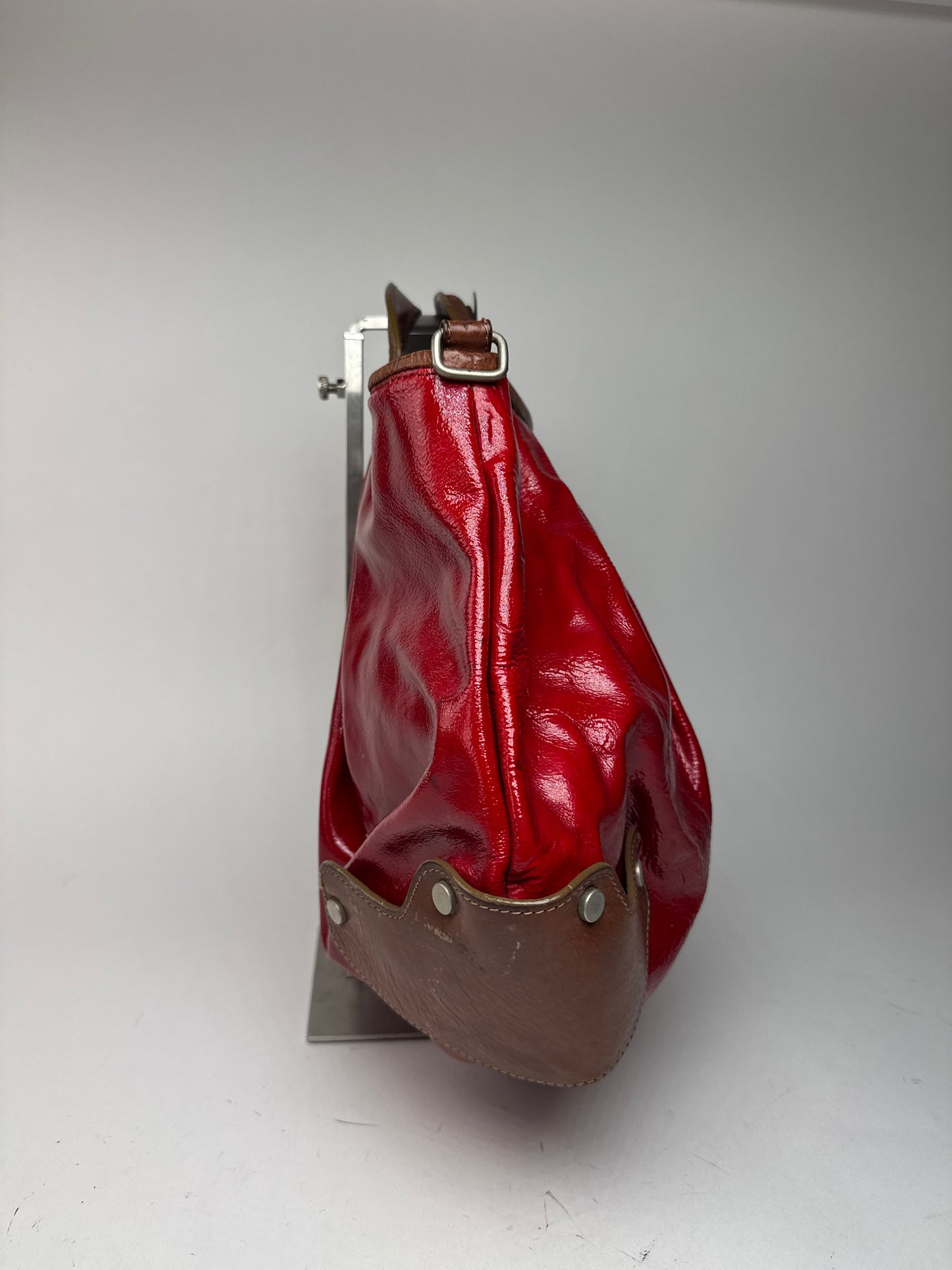 Sac vintage en cuir verni Marni rouge marron