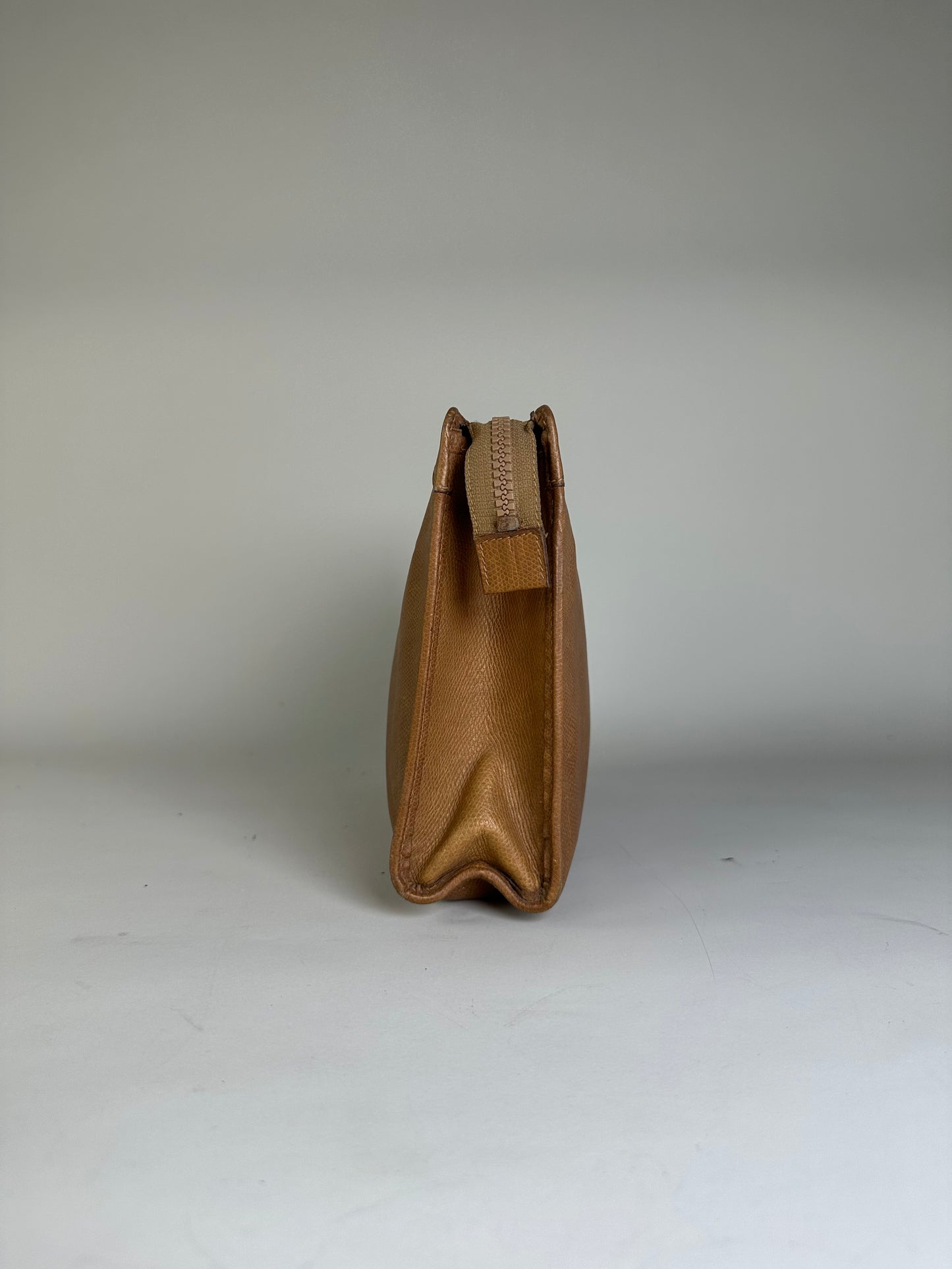 Vintage Celine Textured Leather Clutch Bag Tan Silver