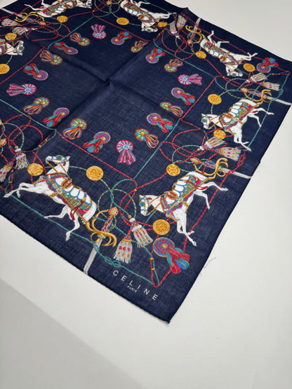 Vintage Celine Silk Scarf Navy new