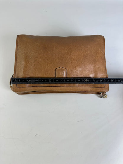 Vintage Celine Textured Leather Clutch Bag Tan Silver