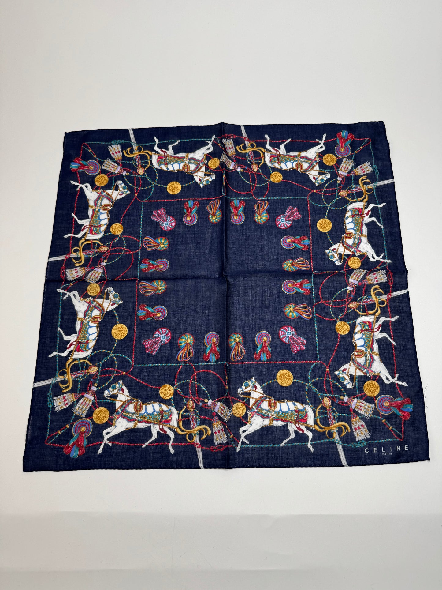 Vintage Celine Silk Scarf Navy new