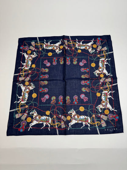 Vintage Celine Silk Scarf Navy new