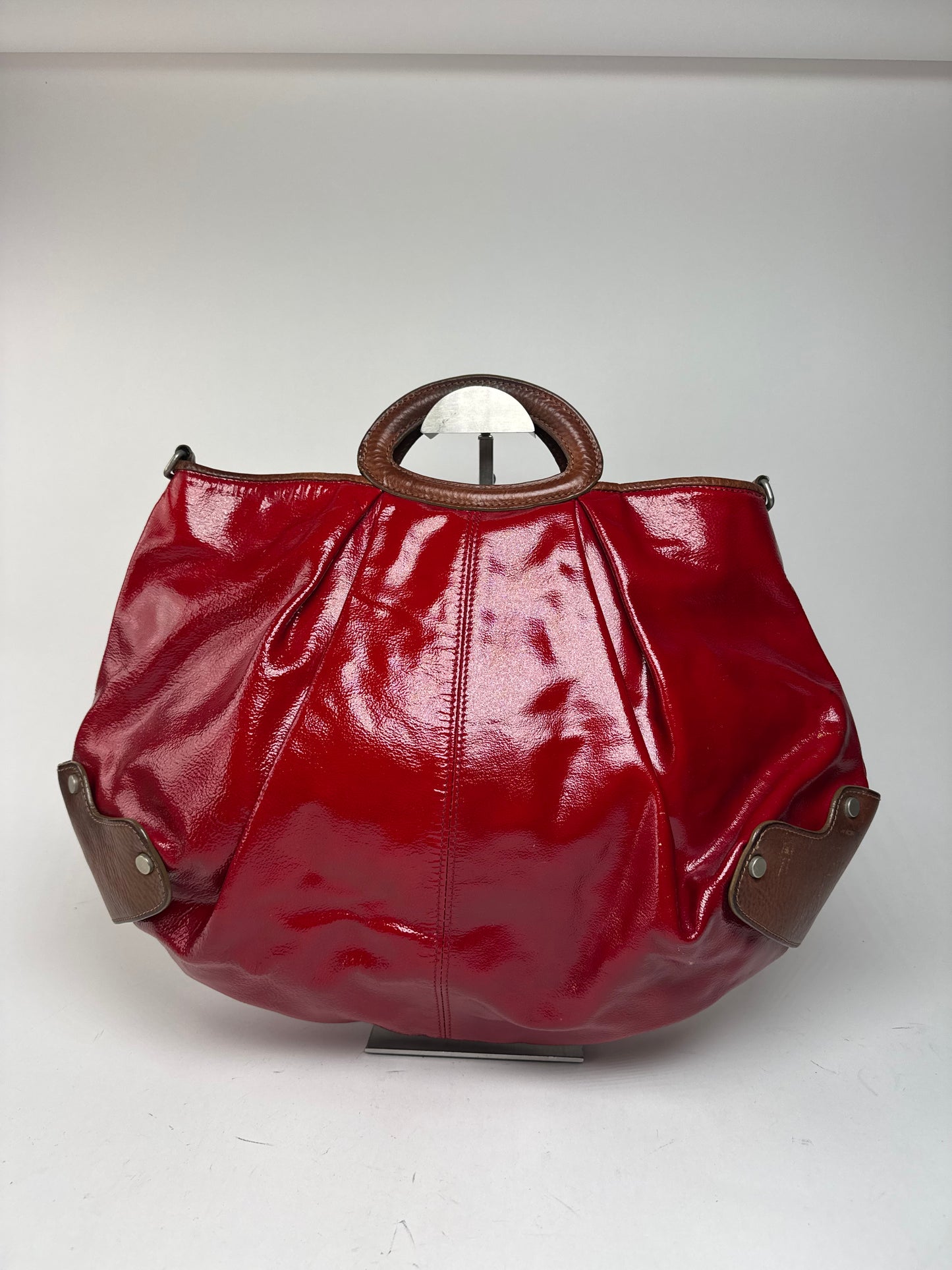 Sac vintage en cuir verni Marni rouge marron