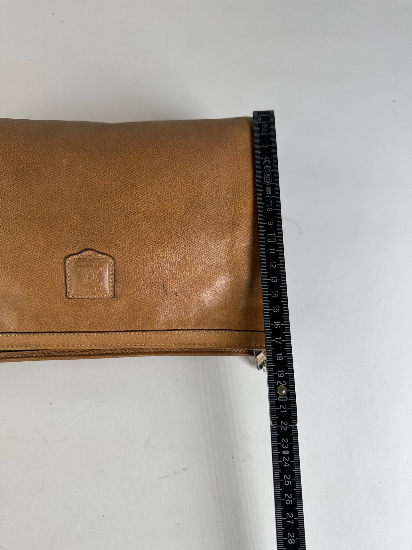 Vintage Celine Textured Leather Clutch Bag Tan Silver