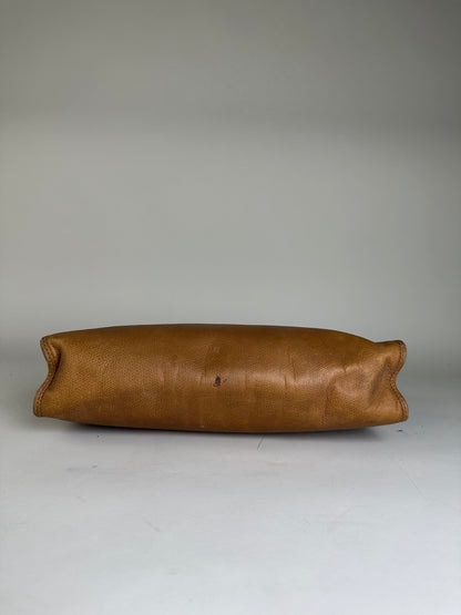 Vintage Celine Textured Leather Clutch Bag Tan Silver