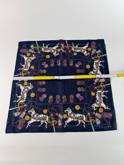 Vintage Celine Silk Scarf Navy new
