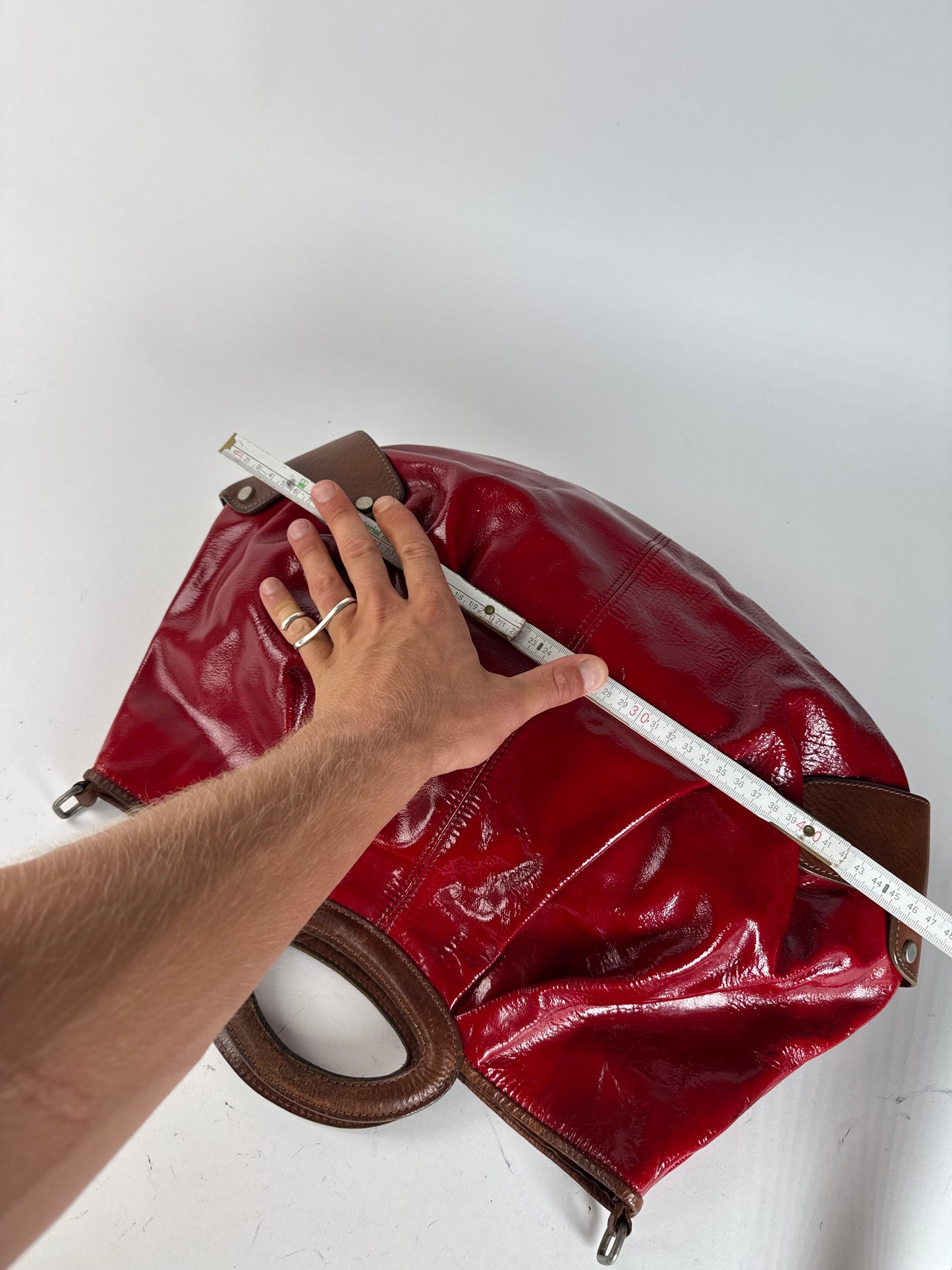 Sac vintage en cuir verni Marni rouge marron