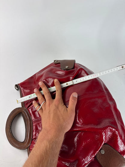 Sac vintage en cuir verni Marni rouge marron