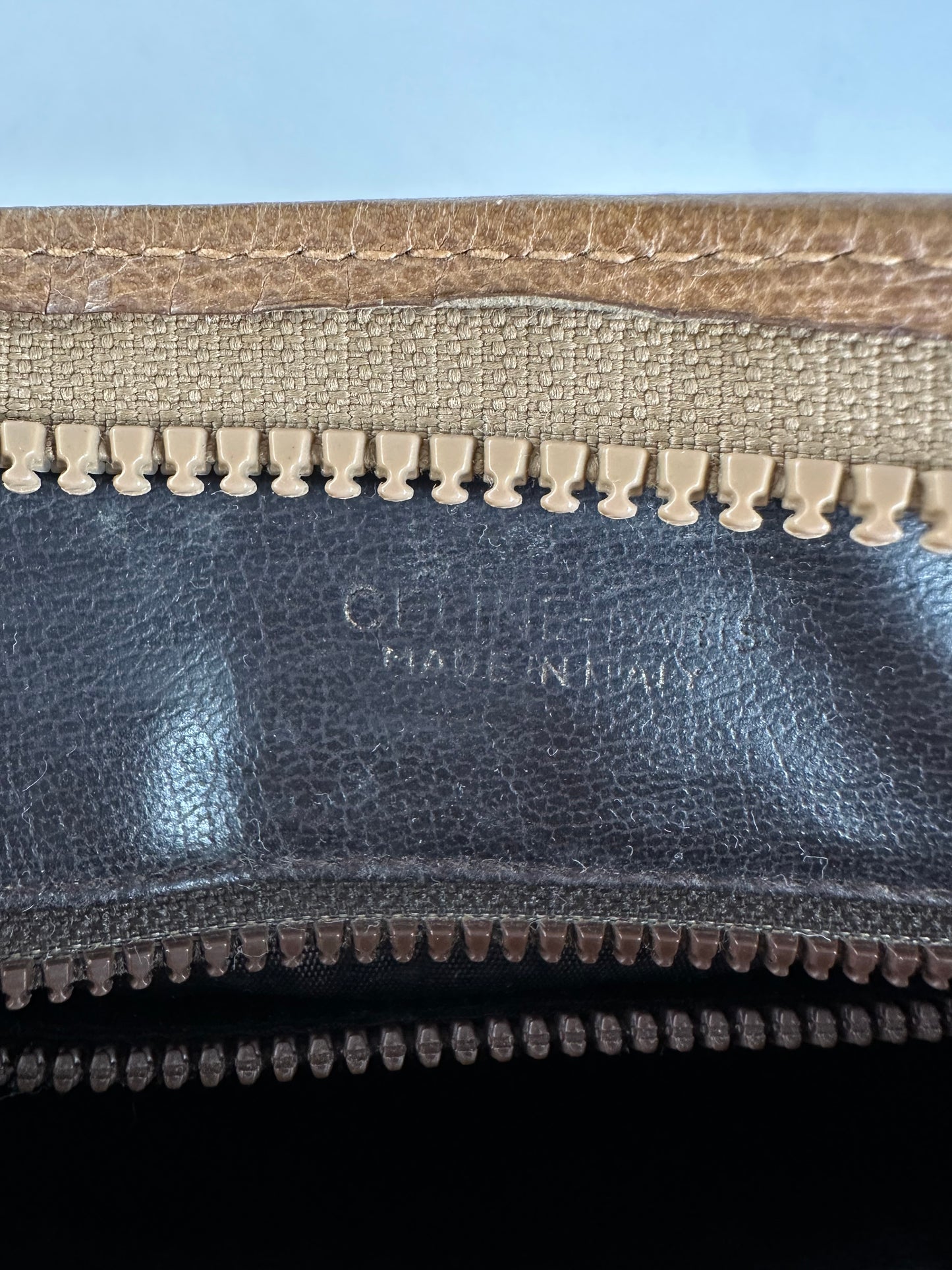 Vintage Celine Textured Leather Clutch Bag Tan Silver