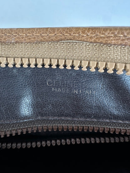 Vintage Celine Textured Leather Clutch Bag Tan Silver