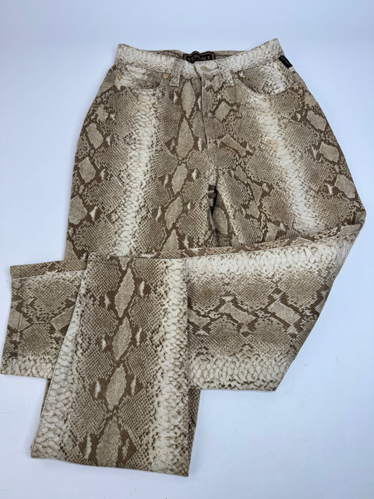 Vintage Versace Snake Emblossed Canvas Pants Gold