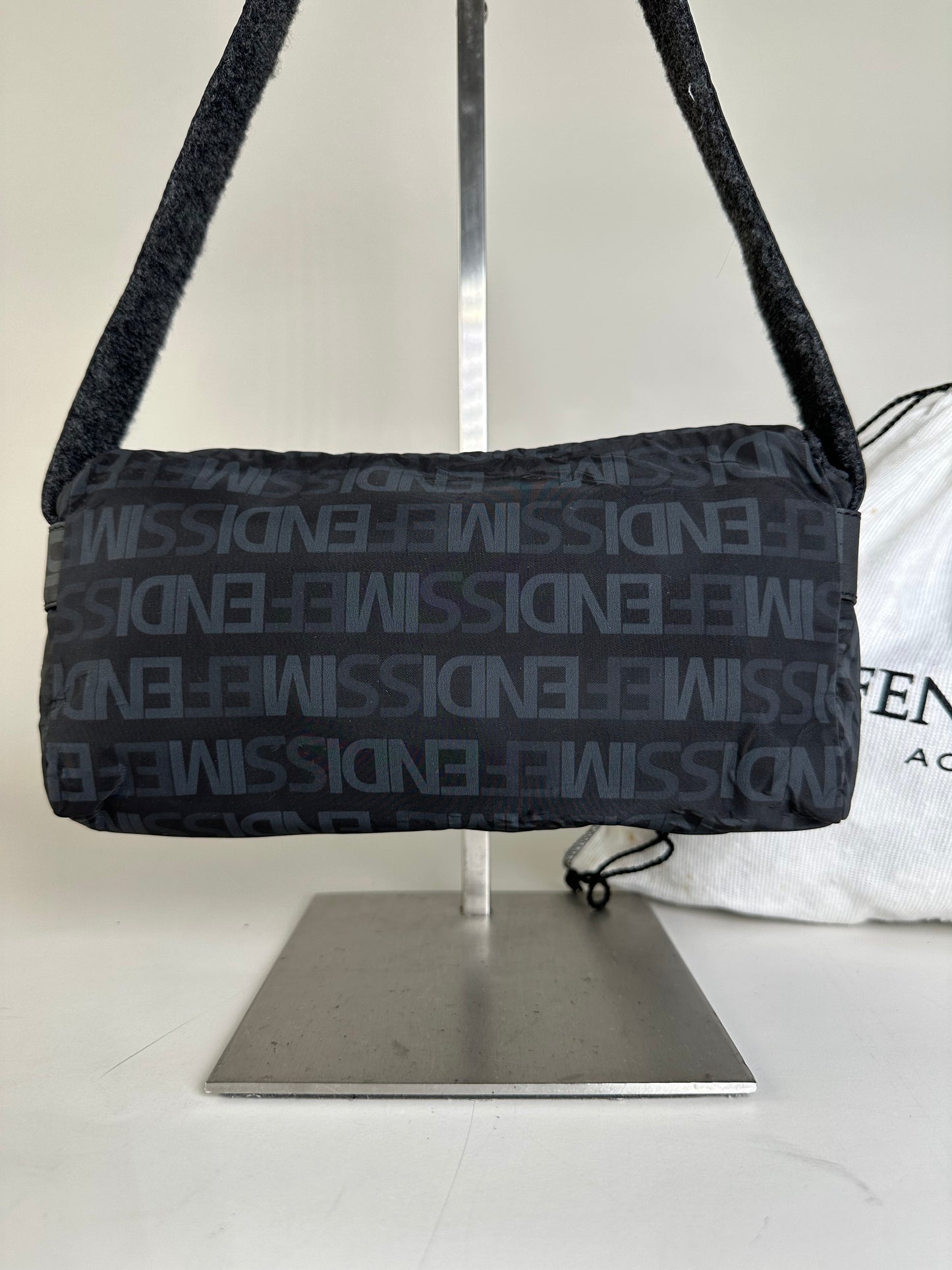 Vintage Fendi Logo Nylon Shoulder Bag Black