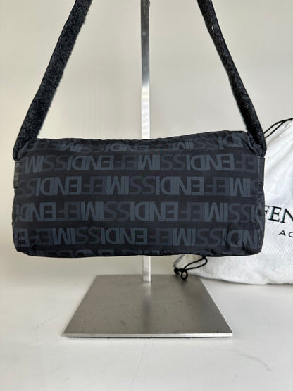 Vintage Fendi Logo Nylon Shoulder Bag Black