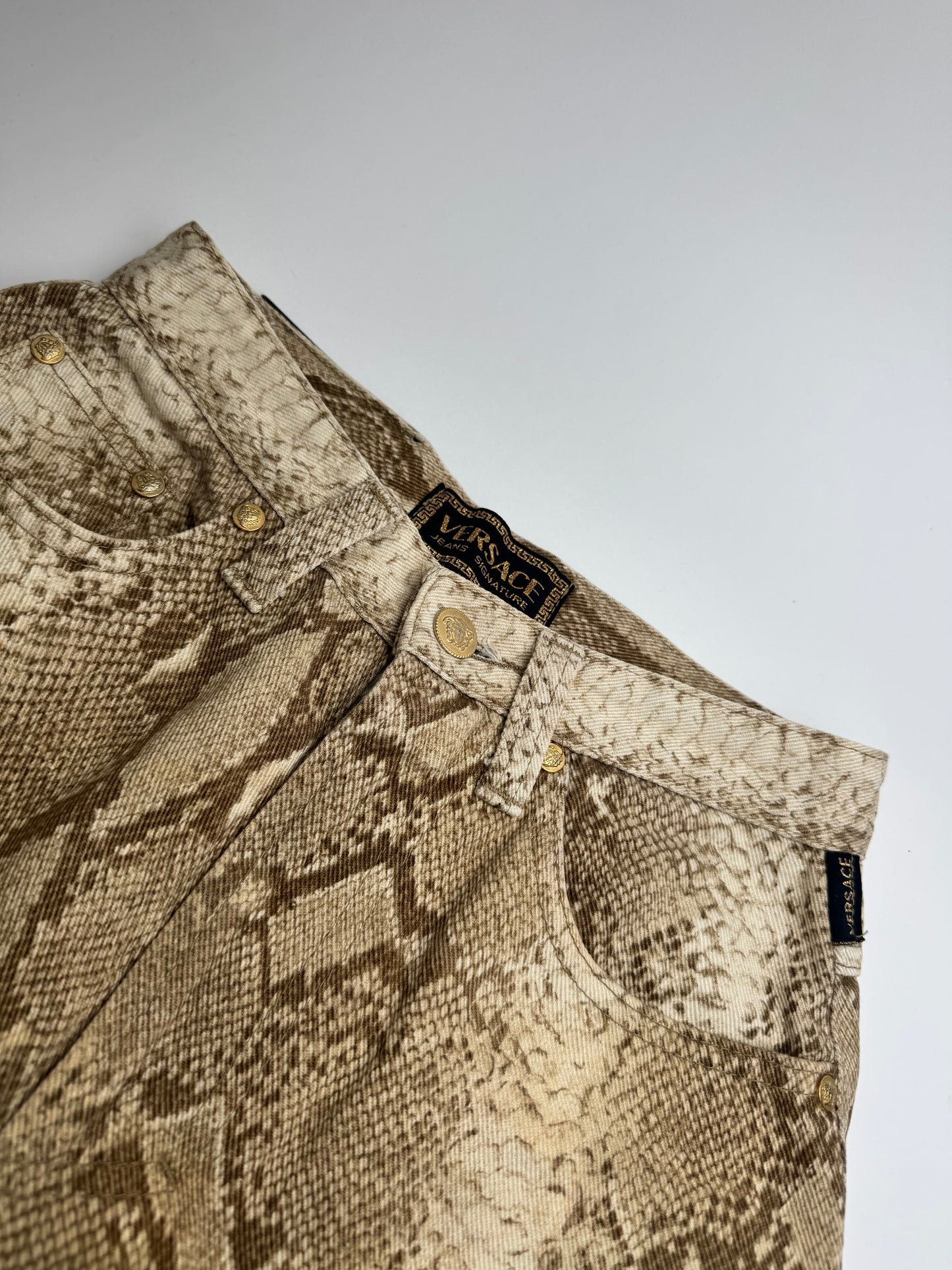 Vintage Versace Snake Emblossed Canvas Pants Gold