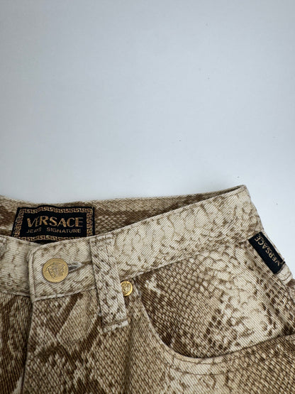 Vintage Versace Snake Emblossed Canvas Pants Gold