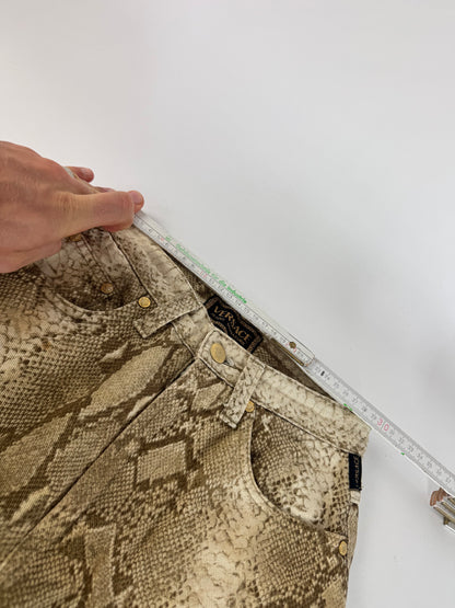 Vintage Versace Snake Emblossed Canvas Pants Gold