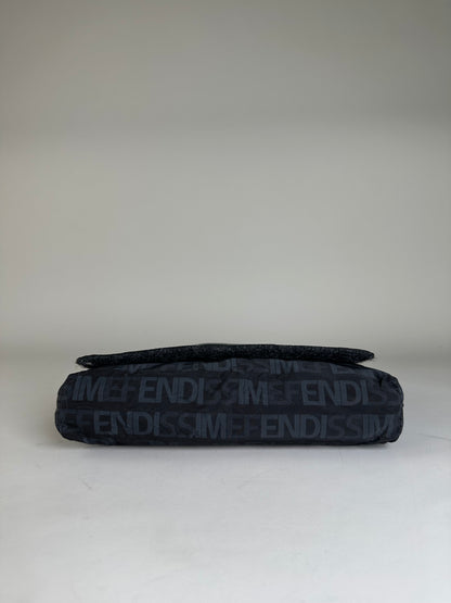 Vintage Fendi Logo Nylon Shoulder Bag Black