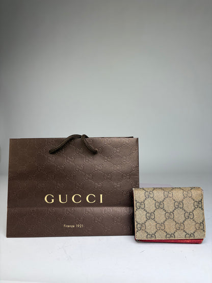 Vintage Gucci GG Supreme Canvas Bifold Wallet c. 2018 Beige Brown Red