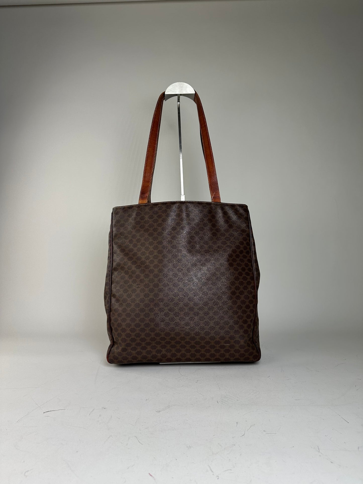 Vintage Celine Coated Canvas Tote Brown Leather Trim Gold