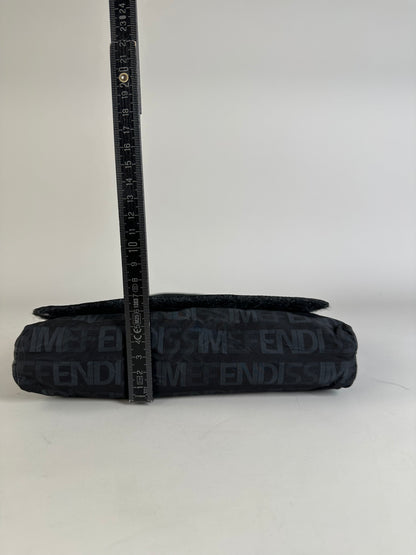 Vintage Fendi Logo Nylon Shoulder Bag Black
