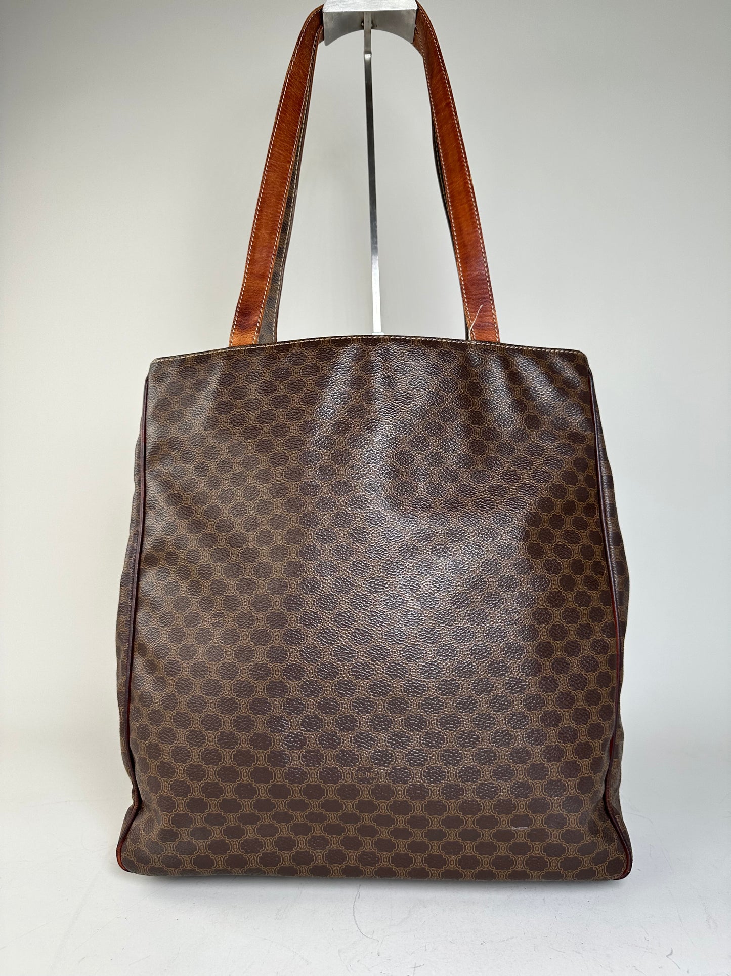 Vintage Celine Coated Canvas Tote Brown Leather Trim Gold