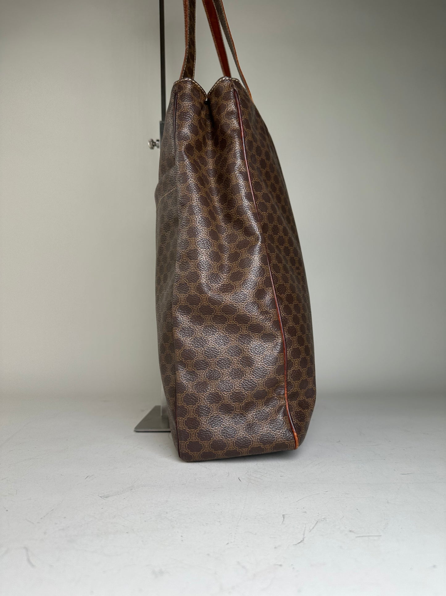 Vintage Celine Coated Canvas Tote Brown Leather Trim Gold