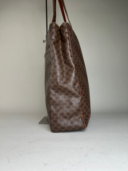Vintage Celine Coated Canvas Tote Brown Leather Trim Gold