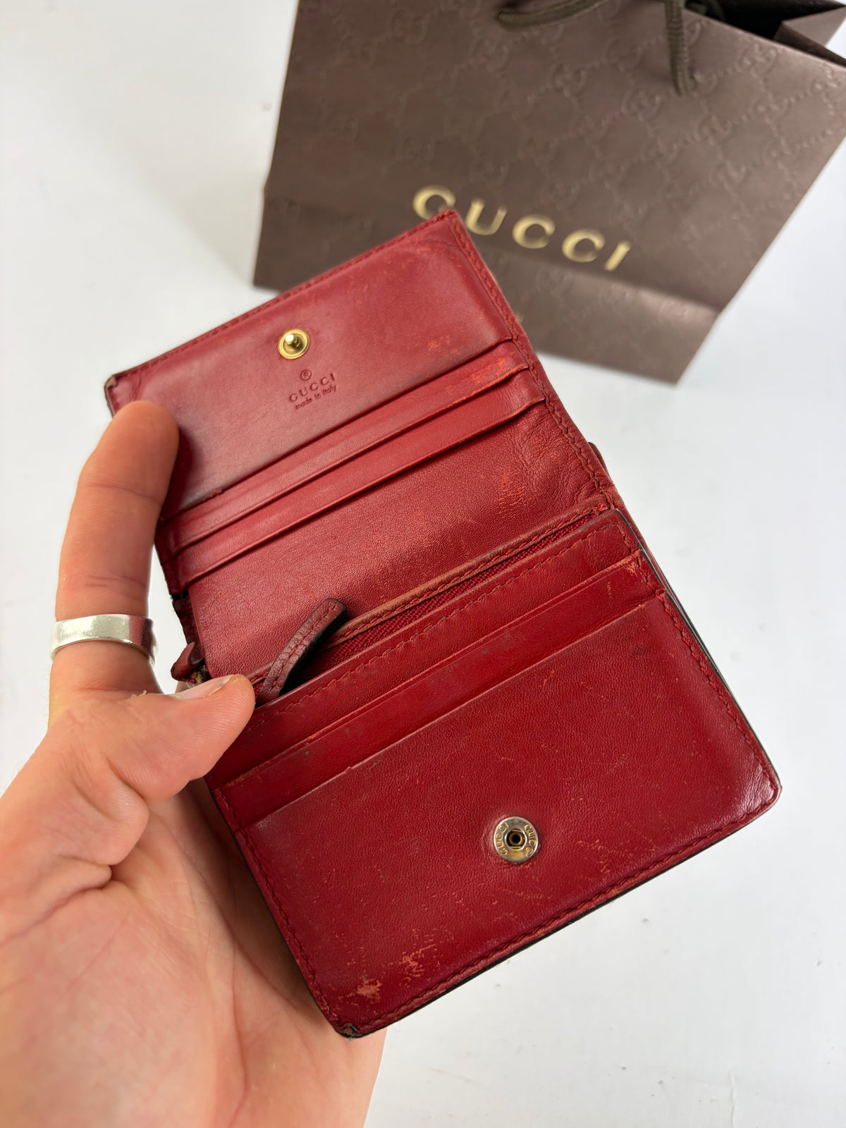 Vintage Gucci GG Supreme Canvas Bifold Wallet c. 2018 Beige Brown Red