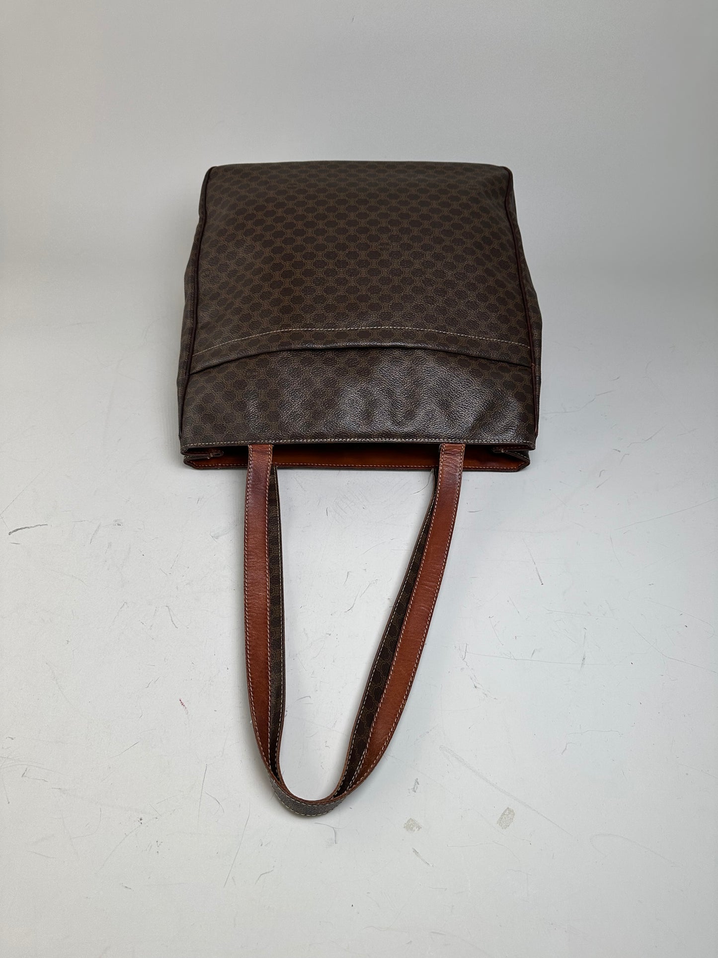 Vintage Celine Coated Canvas Tote Brown Leather Trim Gold