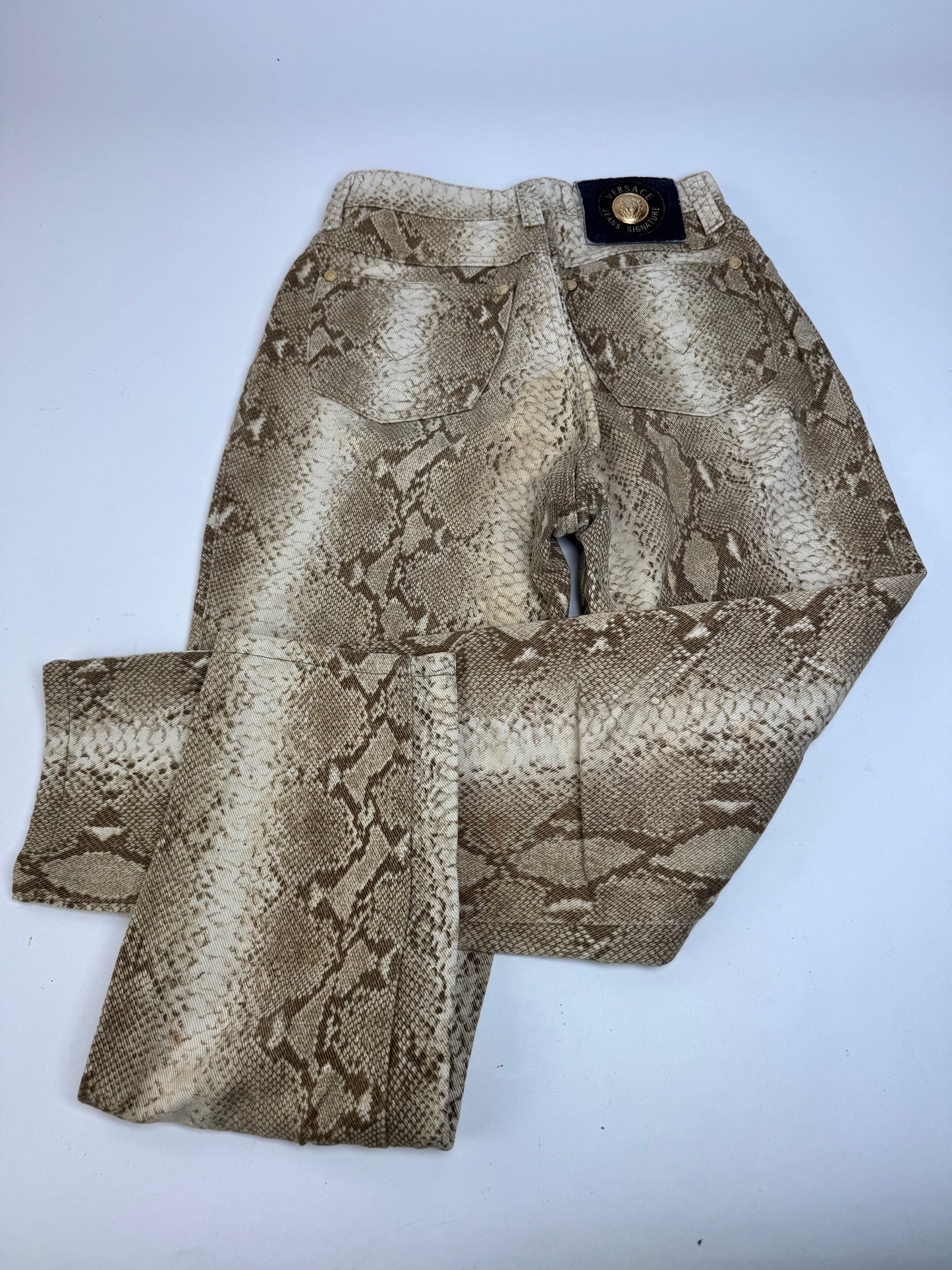 Vintage Versace Snake Emblossed Canvas Pants Gold