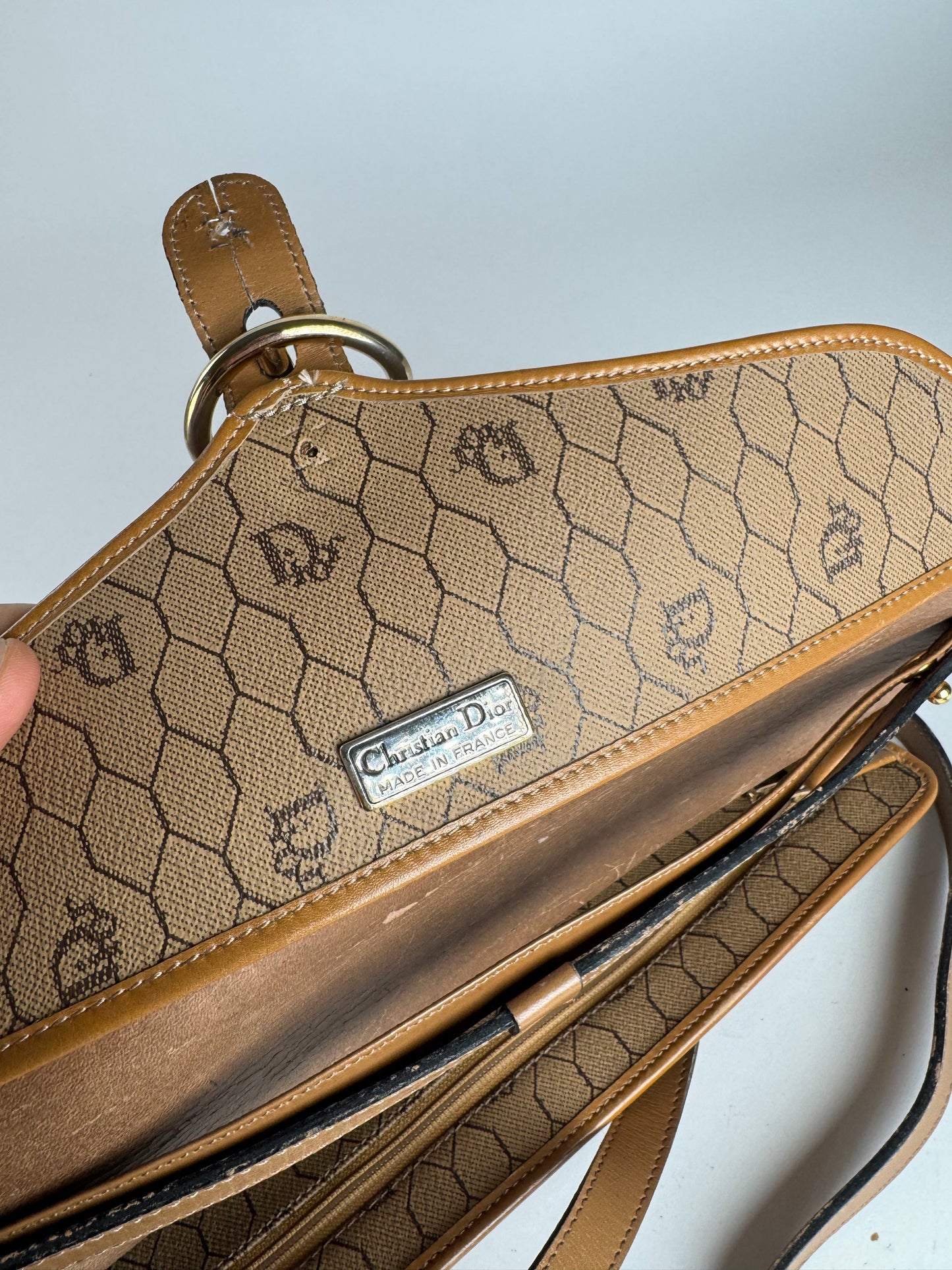 Sac vintage en cuir monogramme Dior beige marron