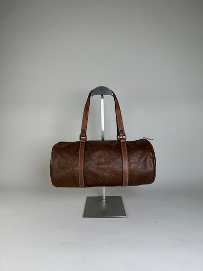 Vintage Etro Paisley Print Leather Duffle Bag Rust Brown